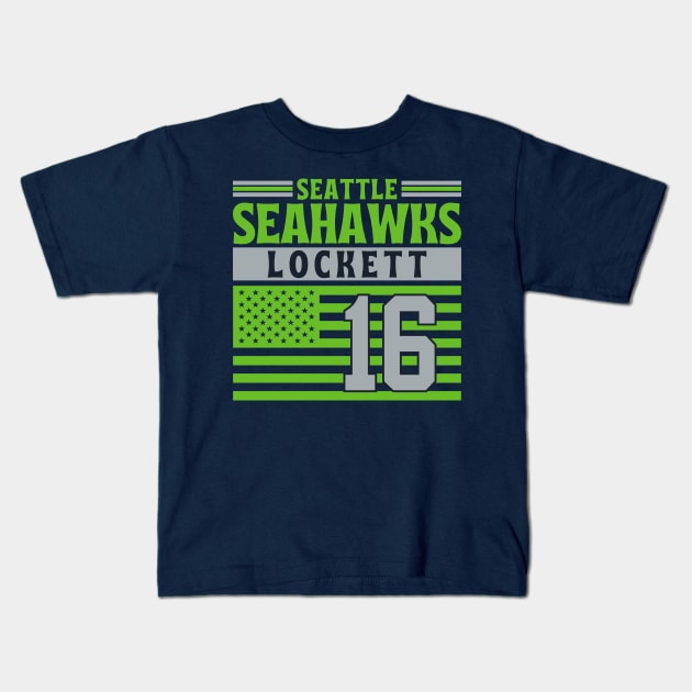 Seattle Seahawks Lockett 16 American Flag Football Kids T-Shirt by Astronaut.co